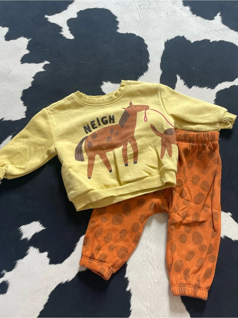 2/$12 Old Navy Yellow Horse Graphic Sweatshirt and Printed Pants